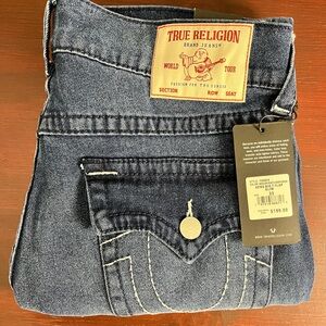 True Religion Geno Big T Flap Slim Jeans Mens 33x32 Rustic Barn Wash Denim $199